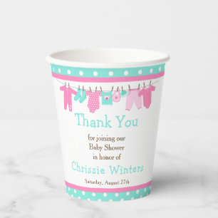Pink and Green Baby Line Baby Shower Paper Cups