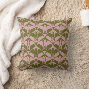 Pink and Green Batty Throw Pillow