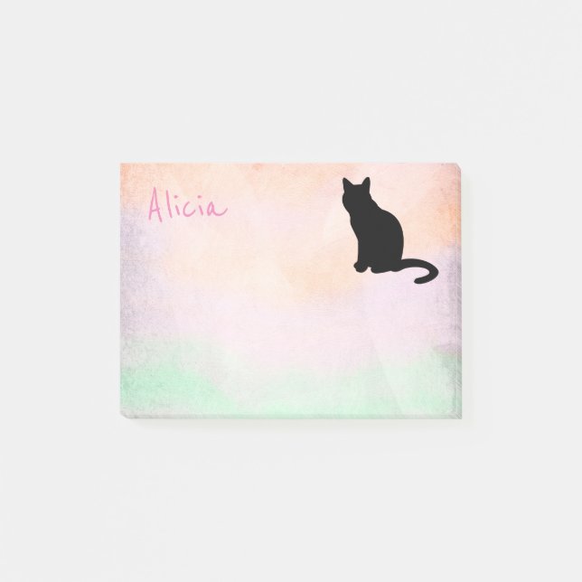 pink and green black cat custom add your name  post-it notes (Front)