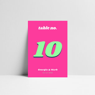 Pink and Green Bold Retro Wedding Table Number
