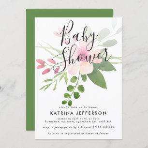 Pink and Green Bouquet Baby Shower Invitation