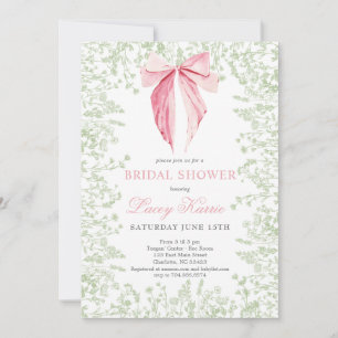 Pink and Green bow Bridal Shower invitation