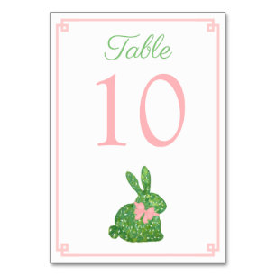 Pink And Green Boxwood Bunny Spring Baby Shower Table Number