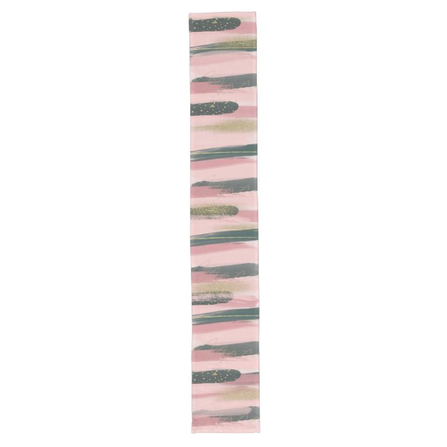 Pink and Green Brushstroke Christmas Table Runner (Front)