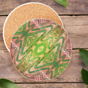Pink and Green Butterfly Boho Chic Sandstone Coaster