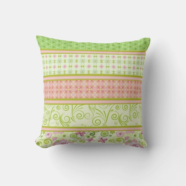 Pink and Green Butterfly Floral Cushion (Front)