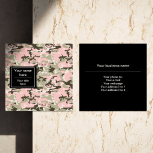Pink and Green Camo, Camouflage, Military, Army Square Business Card