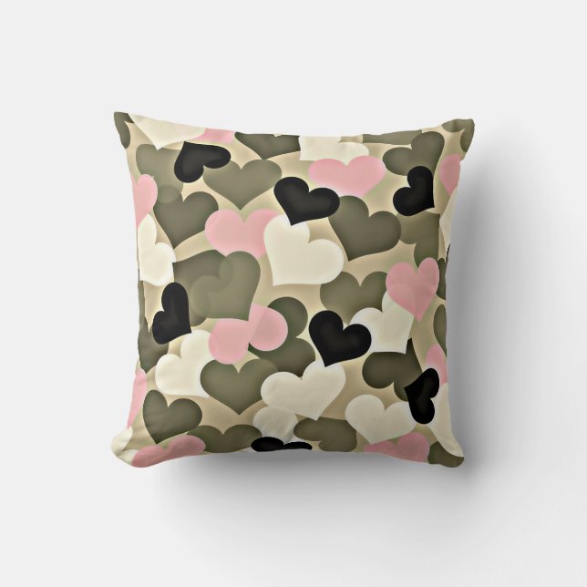 Pink and Green Camo Heart Throw Pillow (Front)