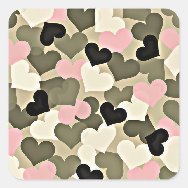 Pink and Green Camo Hearts Stickers (Front)