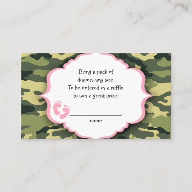 Pink and Green Camo raffle tickets or insert cards (Front)