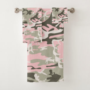 Pink and Green Camouflage, Military, Army Bath Towel Set