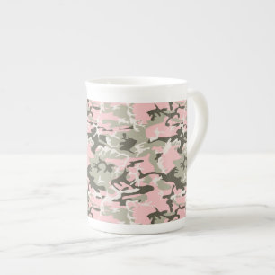 Pink and Green Camouflage, Military, Army Bone China Mug