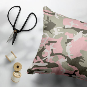 Pink and Green Camouflage, Military, Army Decorative Cushion