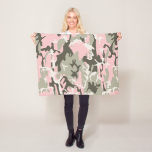 Pink and Green Camouflage, Military, Army Fleece Blanket