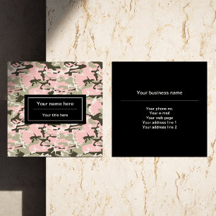 Pink and Green Camouflage, Military, Army Square Business Card