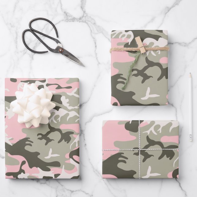 Pink and Green Camouflage, Military, Army Wrapping Paper Sheet (Front)