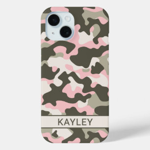 Pink and Green Camouflage Personalised iPhone 15 Case