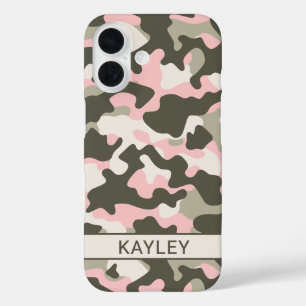 Pink and Green Camouflage Personalised iPhone 16 Case