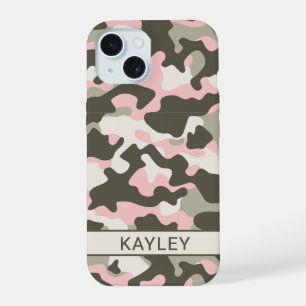 Pink and Green Camouflage Personalised iPhone 15 Case