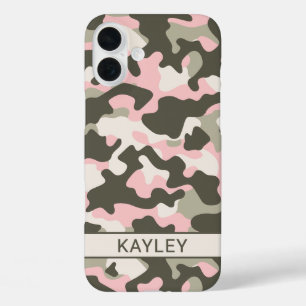 Pink and Green Camouflage Personalized iPhone 16 Plus Case