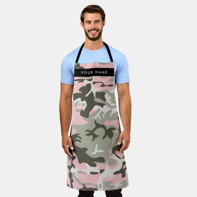 Pink and Green Camouflage Your name Personalise Apron (Worn)