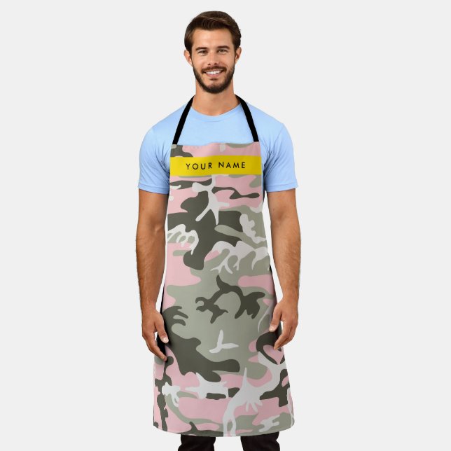 Pink and Green Camouflage Your name Personalise Apron (Worn)