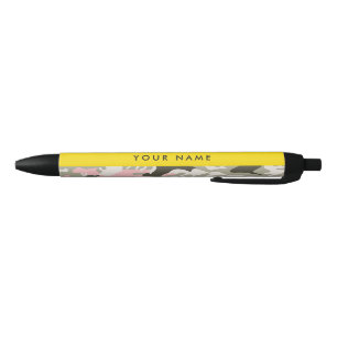 Pink and Green Camouflage Your name Personalise Black Ink Pen