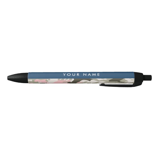 Pink and Green Camouflage Your name Personalise Black Ink Pen (Bottom)