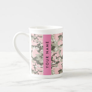 Pink and Green Camouflage Your name Personalise Bone China Mug