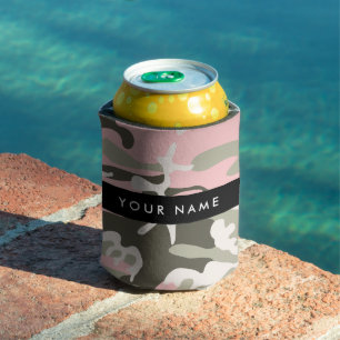 Pink and Green Camouflage Your name Personalise Can Cooler