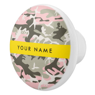Pink and Green Camouflage Your name Personalise Ceramic Knob