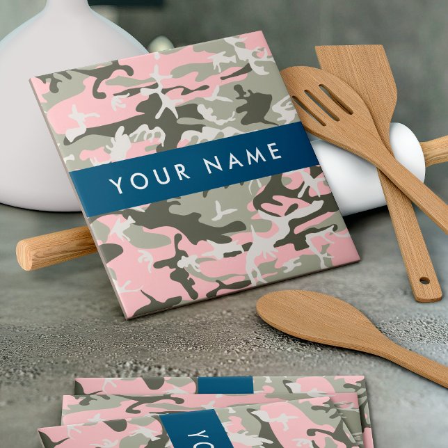 Pink and Green Camouflage Your name Personalise Ceramic Tile (Creator Uploaded)
