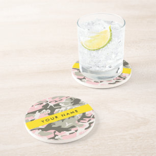 Pink and Green Camouflage Your name Personalise Coaster