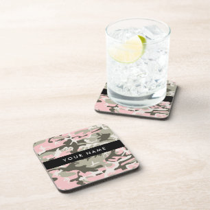 Pink and Green Camouflage Your name Personalise Coaster