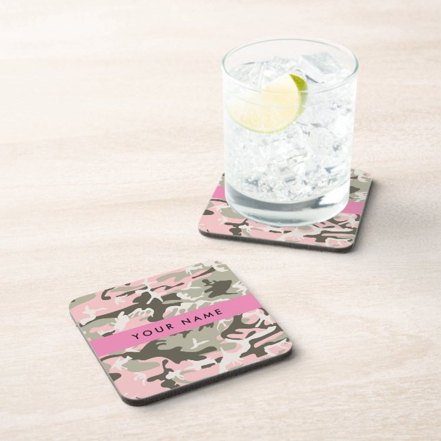 Pink and Green Camouflage Your name Personalise Coaster (Right Side)