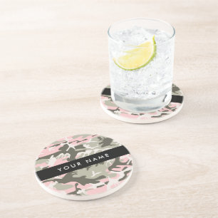 Pink and Green Camouflage Your name Personalise Coaster