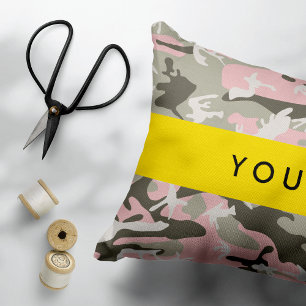 Pink and Green Camouflage Your name Personalise Decorative Cushion