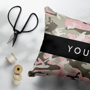 Pink and Green Camouflage Your name Personalise Decorative Cushion
