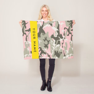 Pink and Green Camouflage Your name Personalise Fleece Blanket