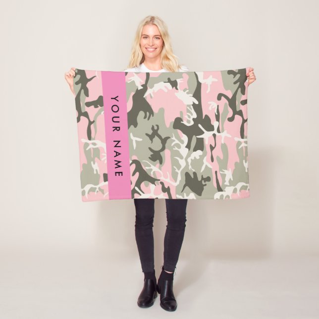 Pink and Green Camouflage Your name Personalise Fleece Blanket (In Situ)