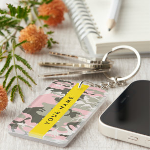 Pink and Green Camouflage Your name Personalise Key Ring
