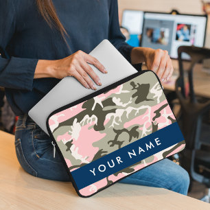 Pink and Green Camouflage Your name Personalise Laptop Sleeve