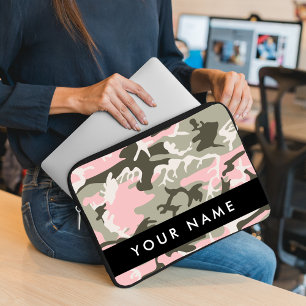 Pink and Green Camouflage Your name Personalise Laptop Sleeve