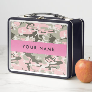 Pink and Green Camouflage Your name Personalise Metal Lunch Box