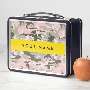 Pink and Green Camouflage Your name Personalise Metal Lunch Box