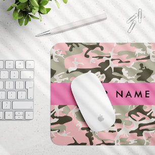Pink and Green Camouflage Your name Personalise Mouse Pad