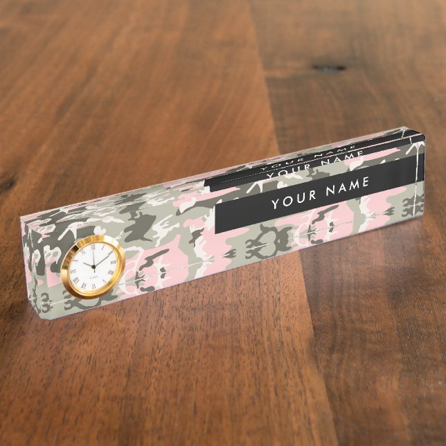 Pink and Green Camouflage Your name Personalise Nameplate (Side)
