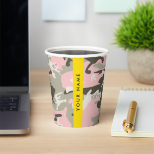Pink and Green Camouflage Your name Personalise Paper Cups
