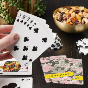 Pink and Green Camouflage Your name Personalise Playing Cards