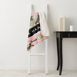 Pink and Green Camouflage Your name Personalise Sherpa Blanket